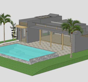 热带景观度假别墅SU模型下载_sketchup草图大师SKP模型