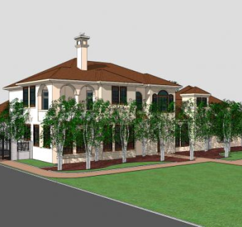 郊区走道花园别墅SU模型下载_sketchup草图大师SKP模型