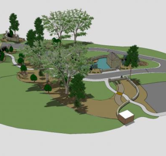 园艺公园水景道路SU模型下载_sketchup草图大师SKP模型