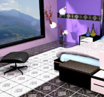 现代紫色装修卧室SU模型下载_sketchup草图大师SKP模型