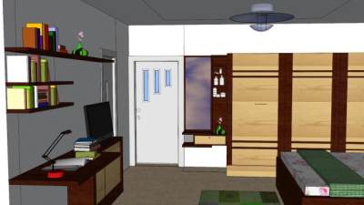 现代电脑主卧室房间SU模型下载_sketchup草图大师SKP模型