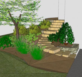 园林走道观景设计SU模型下载_sketchup草图大师SKP模型