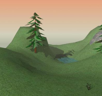 绿地山丘乔木池塘地形SU模型下载_sketchup草图大师SKP模型