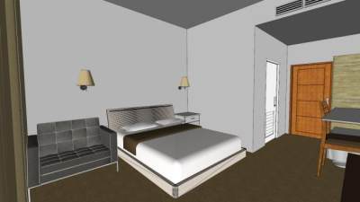 现代酒店房间卧室装修SU模型下载_sketchup草图大师SKP模型