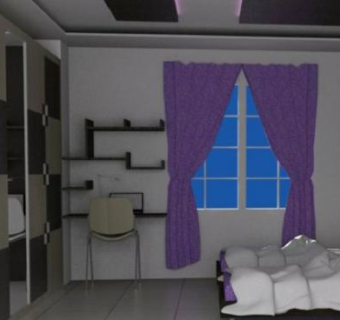 简约风格女生卧室SU模型下载_sketchup草图大师SKP模型