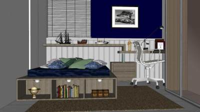 现代男孩房间SU模型下载_sketchup草图大师SKP模型