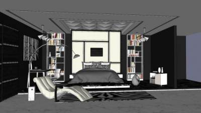 欧式黑白卧室装修SU模型下载_sketchup草图大师SKP模型
