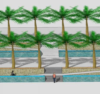 观景椰树水景走道SU模型下载_sketchup草图大师SKP模型