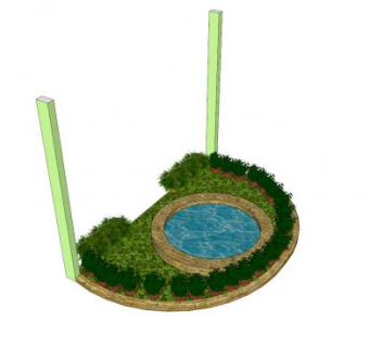 园艺盆栽池塘观景SU模型下载_sketchup草图大师SKP模型