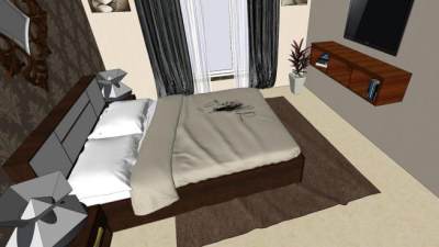 现代简欧主卧室装修SU模型下载_sketchup草图大师SKP模型