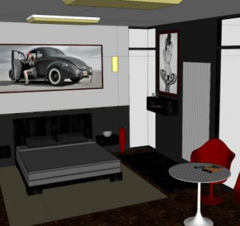 新房间卧室装修SU模型下载_sketchup草图大师SKP模型