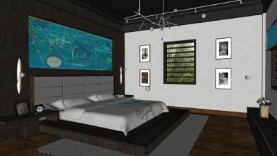 现代白天卧室房间SU模型下载_sketchup草图大师SKP模型