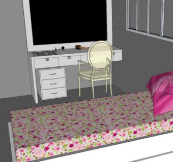 卧室小女孩房间SU模型下载_sketchup草图大师SKP模型