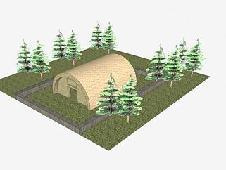 郊区景观植被<em>木屋</em>SU模型下载_sketchup草图大师SKP模型