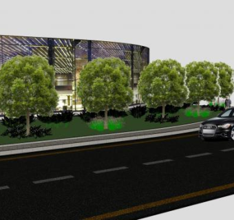 建筑物旁美化植被设计SU模型下载_sketchup草图大师SKP模型