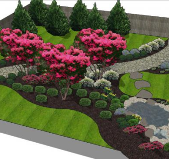 园林小道的园艺观花观草植物SU模型