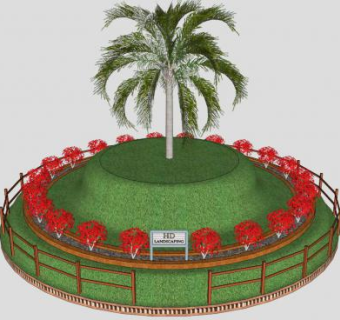 公园园艺围栏观景植物SU模型下载_sketchup草图大师SKP模型