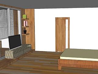 现代板式床卧室SU模型下载_sketchup草图大师SKP模型