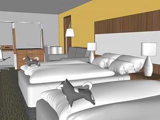 酒店<em>房间卧室</em>SU模型下载_sketchup草图大师SKP模型