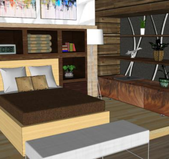 现代记忆卧室房间SU模型下载_sketchup草图大师SKP模型