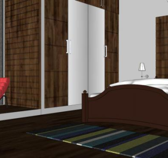 现代主题卧室房间SU模型下载_sketchup草图大师SKP模型