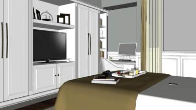 办公现代卧室装修SU模型下载_sketchup草图大师SKP模型