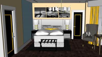 简约优雅卧室房间SU模型下载_sketchup草图大师SKP模型