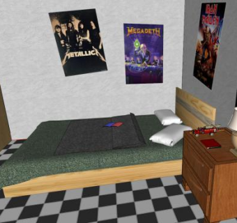 现代格子房间卧室SU模型下载_sketchup草图大师SKP模型