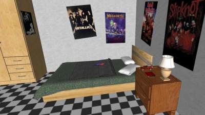 现代格子房间卧室SU模型下载_sketchup草图大师SKP模型