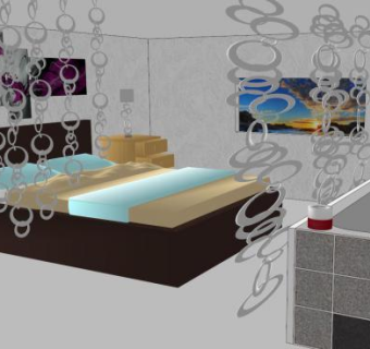 浪漫主题卧室房间装修SU模型下载_sketchup草图大师SKP模型