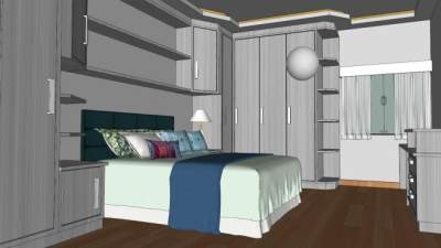 简约房间卧室装修SU模型下载_sketchup草图大师SKP模型