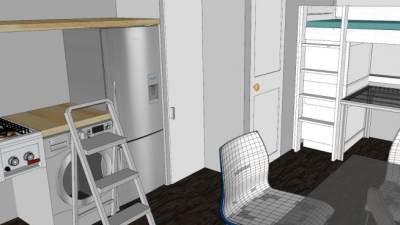 宿舍现代卧室工作室SU模型下载_sketchup草图大师SKP模型