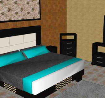 现代金门卧室房间SU模型下载_sketchup草图大师SKP模型