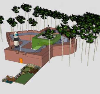 简易房屋及周围景观SU模型下载_sketchup草图大师SKP模型