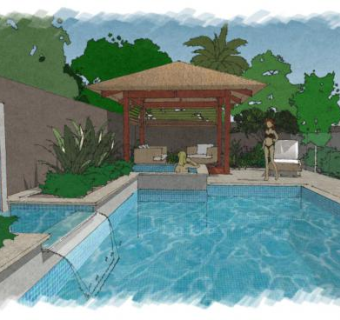 游泳池和后院景观SU模型下载_sketchup草图大师SKP模型