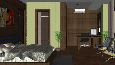 现代主义风格主卧室SU模型下载_sketchup草图大师SKP模型