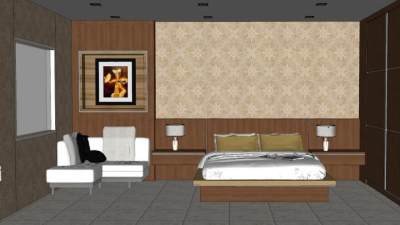 现代欧式主卧室装修SU模型下载_sketchup草图大师SKP模型