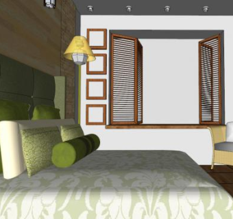 现代绿色舒适卧室SU模型下载_sketchup草图大师SKP模型
