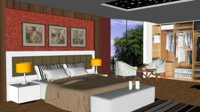 现代卧室衣橱房间SU模型下载_sketchup草图大师SKP模型