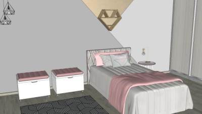 现代室内女孩卧室SU模型下载_sketchup草图大师SKP模型