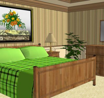 现代主卧客厅房间SU模型下载_sketchup草图大师SKP模型