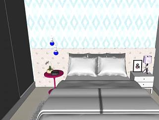 现代小房间卧室SU模型下载_sketchup草图大师SKP模型