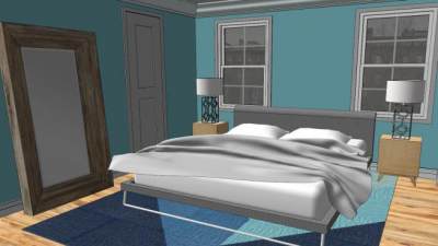 现代田园卧室装修SU模型下载_sketchup草图大师SKP模型