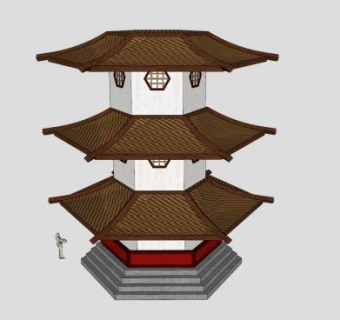 中式古建筑塔楼SU模型下载_sketchup草图大师SKP模型