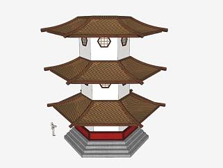 中式古建筑塔楼SU模型下载_sketchup草图大师SKP模型