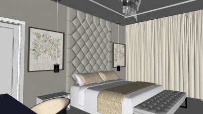 北欧风格房间卧室SU模型下载_sketchup草图大师SKP模型