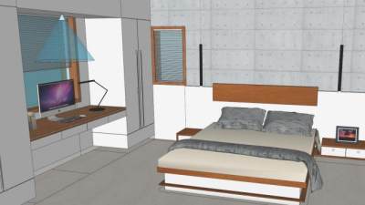 简约精美主卧房间SU模型下载_sketchup草图大师SKP模型