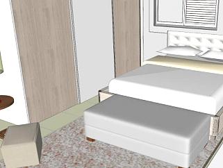 现代起居室卧室装修SU模型下载_sketchup草图大师SKP模型