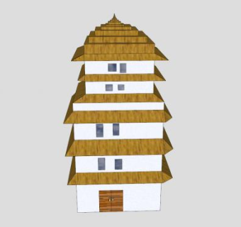 中式塔楼寺庙建筑SU模型下载_sketchup草图大师SKP模型