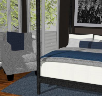 北欧风格卧室房间双人床SU模型下载_sketchup草图大师SKP模型